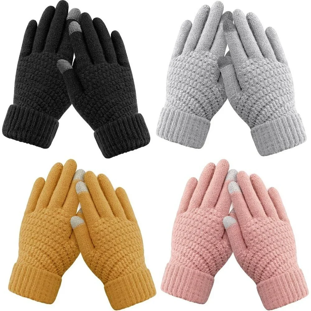 Women's 4 Pack Black, White, Pink, Yellow Winter Gloves Warm Soft